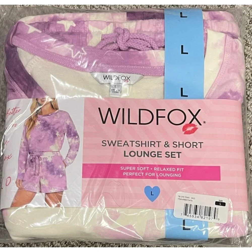 Wildfox $160 Lounge Set Womens Large Tie Dye Stars Sweatshirt & Short  NWT